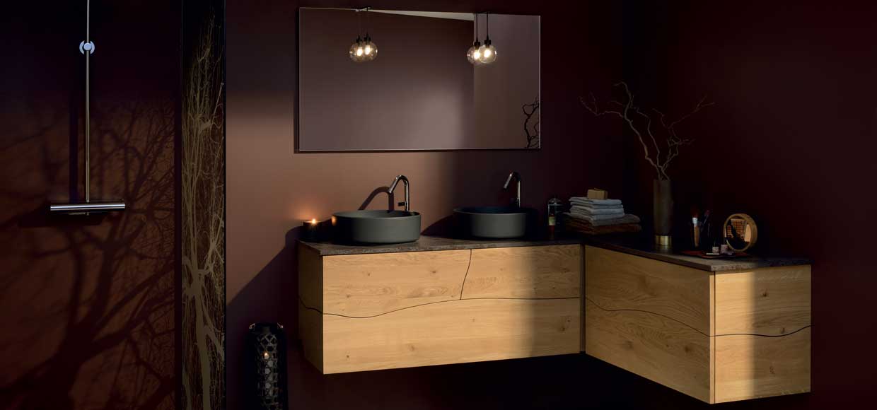 Meuble sherwood bois massif et vasque à poser noir céramique - Sanijura