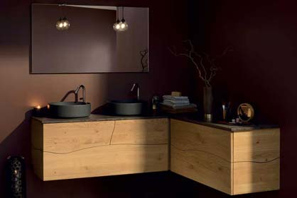 salle de bain en bois massif et vasque noir - Sanijura