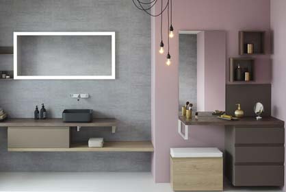 salle de bain romantique rose et marron glacée - Sanijura