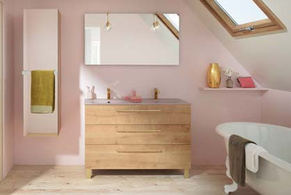 salle de bain bois et rose - Sanijura
